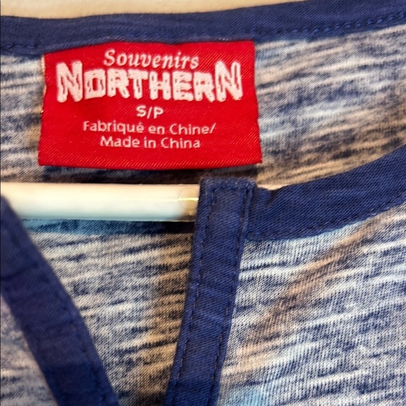 Gray and Blue Cap Sleeve Fitted Embellished Tee - Picture 2 of 13